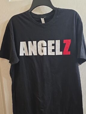 Black Short Sleeve Tee with White ANGEL and Red Z